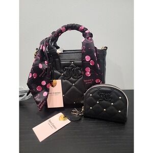 Y2K Juicy Couture Holding the Line Black Cherry Tote Bag Crossbody Moon Wallet